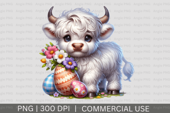 Charming Easter Highland Cow PNG Clipart for Creative Projects