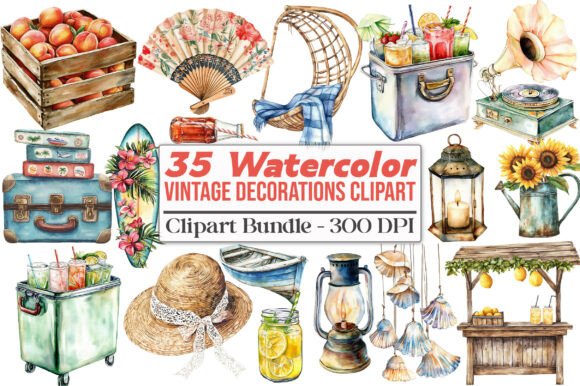 Charming Vintage Summer Decorations Clipart for Timeless Projects