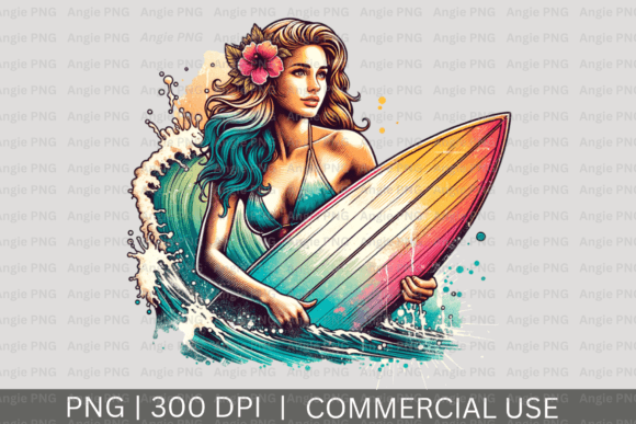 Summer Retro Girl Surfer PNG Clipart: A Wave of Nostalgia