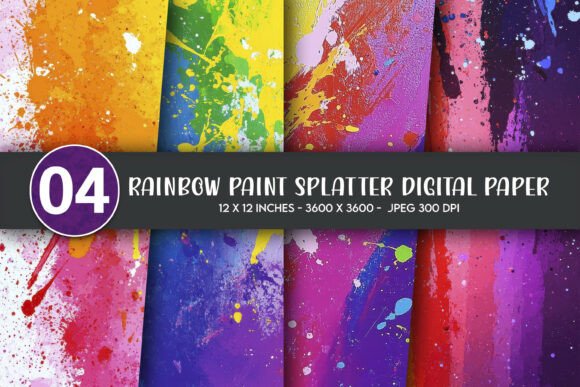 Unleash Creative Energy with Rainbow Paint Splatter Digital Paper