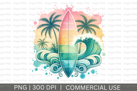 Vintage Pastel Surfboard PNG Clipart: A Designer’s Dream Asset